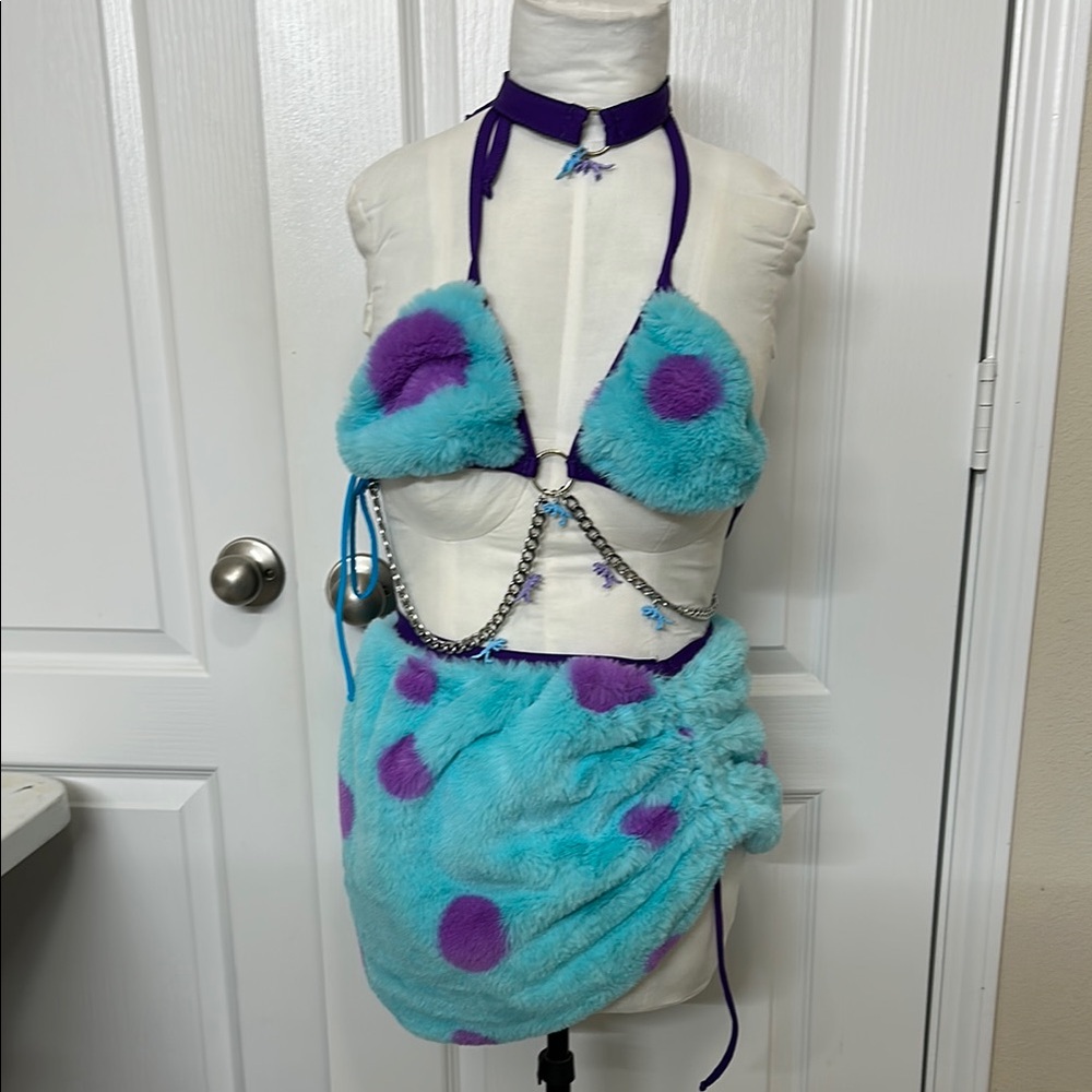 Fuzzy Blue and Purple Polka Dot Rave Fits Set